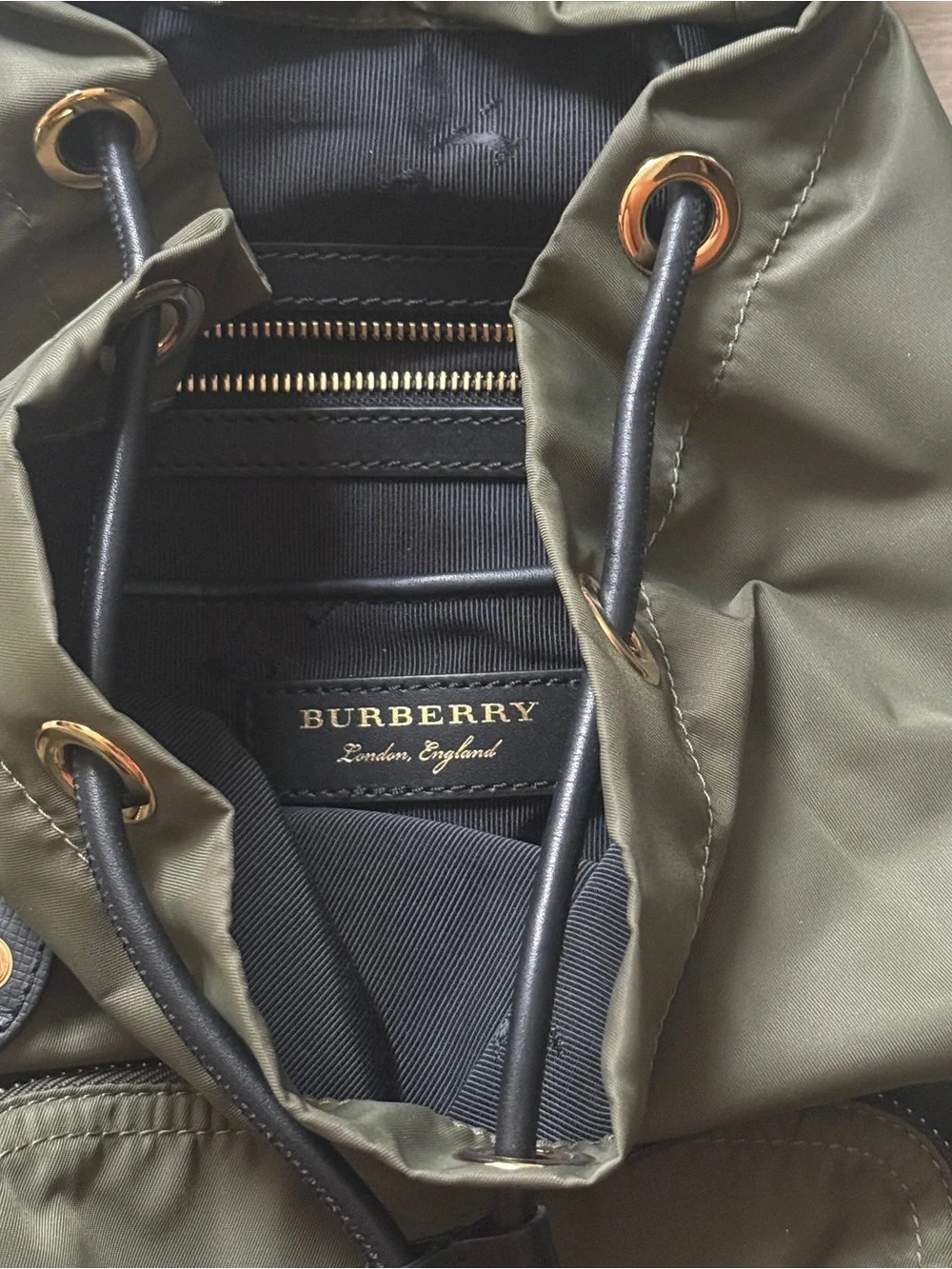 Burberry Technical Nylon and Leather Rucksack Green
